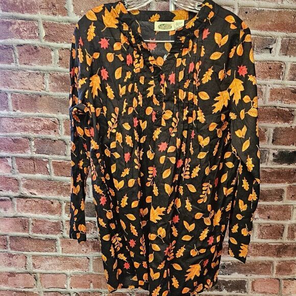 Women's COLLECTIONS ETC Fall Leaves Button Down Top Large - Picture 2 of 7